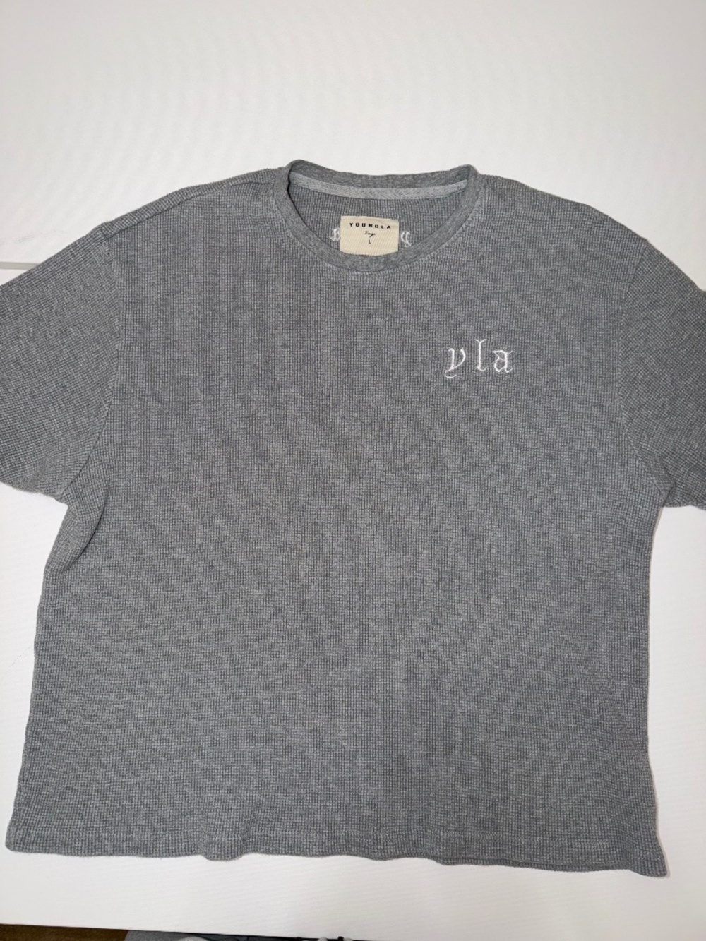 YoungLA Men’s Large Gray Waffle Knit Embroidered T-Shirt